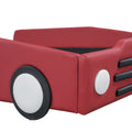 Twin Size Race Car Shaped Platform Bed With Wheels,Red Red Pu Leather