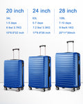 3 Piece Luggage Sets With 7 Pcs Organizer Bags For Kinds Of Travel Blue Abs