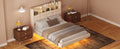 Full Size Upholstered Floating Bed With Led And Storage Headboard, Beige Box Spring Not Required Full Beige Wood Bed Frame Linen Upholstered