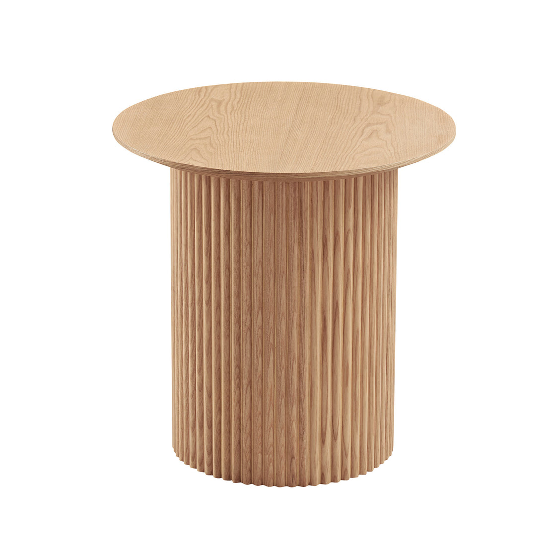 17.71 Inch Round Fluted Side Table Circle Small Accent Table For Living Room Mid Century Circle Bedside Table For Bedroom Oak Oak Mdf