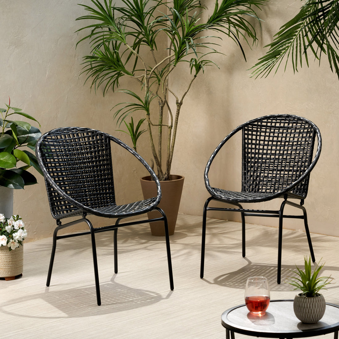 Java Chair Set Of 2 Black Pe Rattan Iron