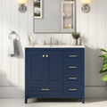 36'' Bathroom Vanity With Sink Combo Set, Modern Bathroom Cabinet With 4 Drawers, Freestanding Wood Bathroom Vanity Set With Solid Wood Feet, Blue 4 Blue 2 Adjustable Hinges Bathroom Freestanding Modern Solid Wood Mdf Resin Painted