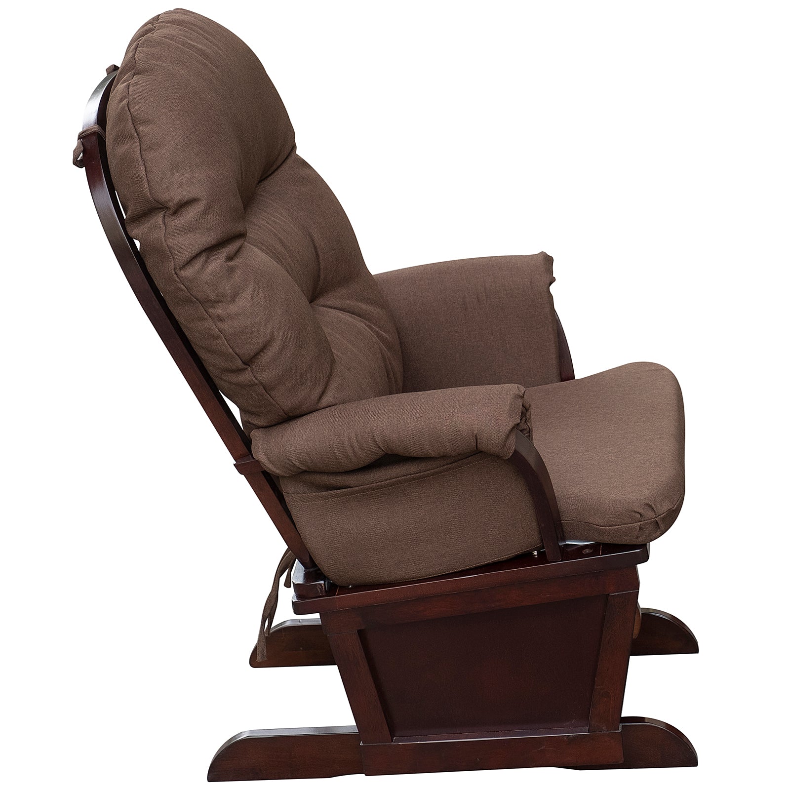 Homcom Nursery Glider Rocking Chair With Ottoman, Thick Padded Cushion Seating And Wood Base, Brown Brown Polyester