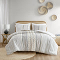 Cotton Printed Comforter Set With Chenille Ivory Full Queen Queen Ivory Cotton