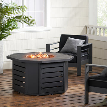 Octagon Iron Fire Pit 50000Btu Black Iron