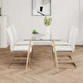 Modern Simple Rectangular Glass Dining Table, Solid Tempered Glass Countertop, Wood Transfer Metal Table Legs, White Pu Dining Chair Set, Suitable For Restaurant Kitchen Use Set Of 5 Upholstered Chair Glass White Pu Seats 4 Metal Rectangular Dining Table