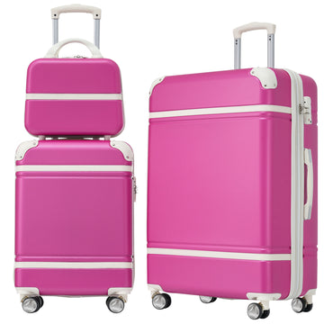 Hardshell Luggage Sets 3 Pieces 20" 24" Luggages And Cosmetic Case Spinner Suitcase With Tsa Lock Lightweight Pink Abs