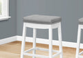 Bar Stool, Set Of 2, Bar Height, Saddle Seat, White Wood, Grey Leather Look, Transitional White Foam Solid Wood