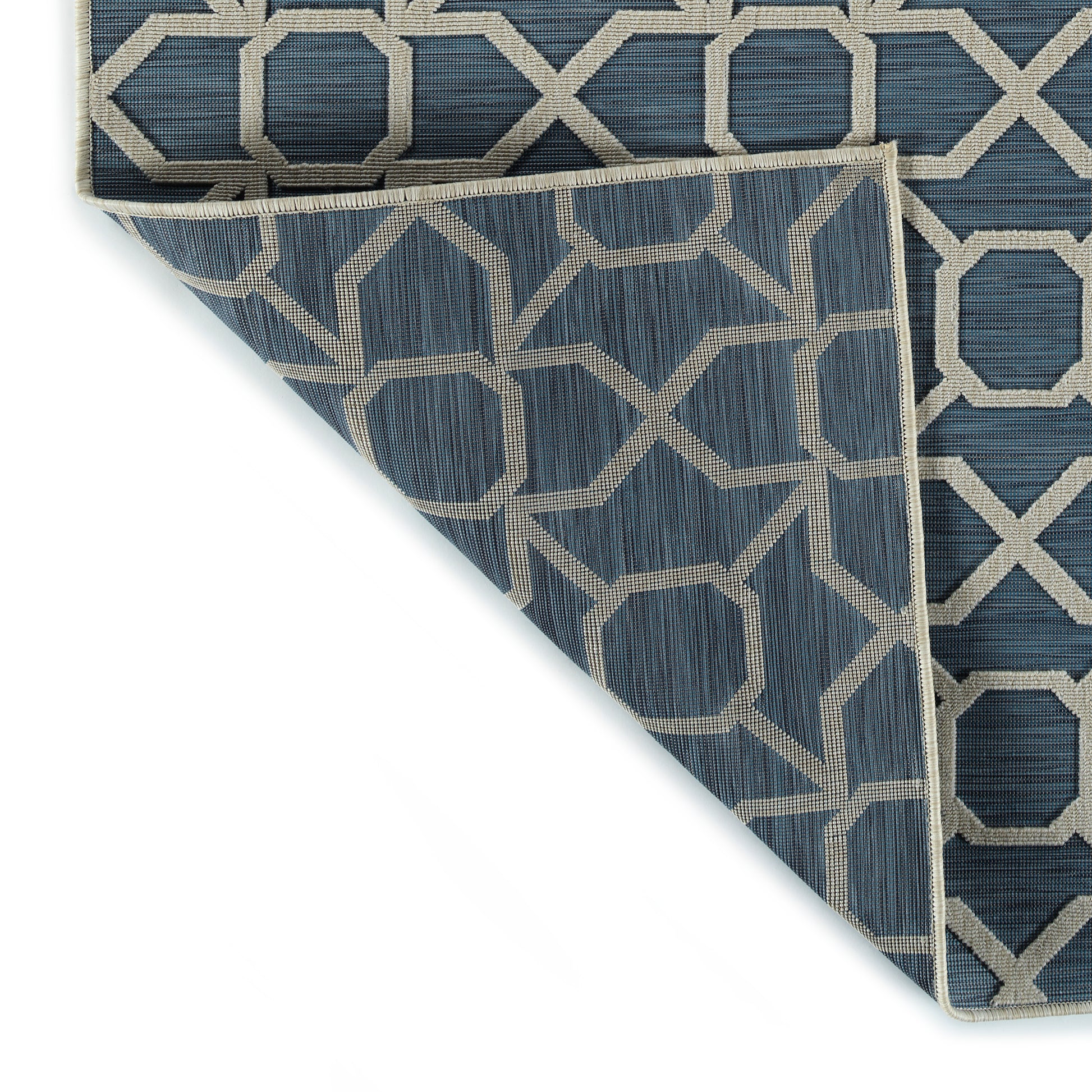 Contemporary, Transitional, Geometric, Textured, High Low Cut & Loop 7'10" X 10' Rectangle Area Rug Blue Polypropylene