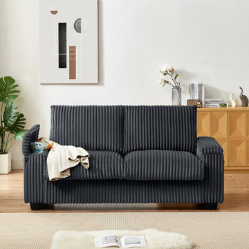 71" Loveseat Small Sofa Plush Corduroy Fabric Square Storage Armrest Usb Port Only Sofa, Do Not Include Ottoman Dark Grey Fabric