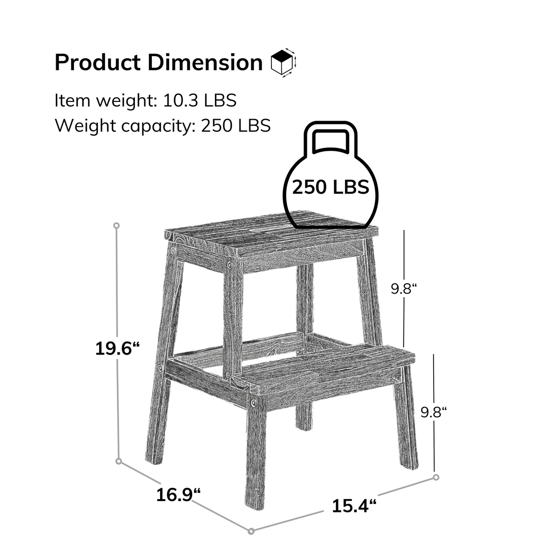 Acacia Wood Two Steps Stool Small Size Rectangle Acacia Wood Light Brown Primary Living Space American Design Acacia Wood