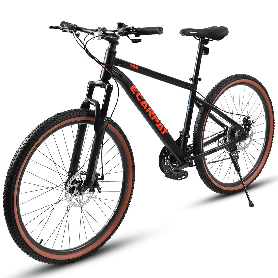 Ecarpat Mountain Bike 27.5 Inch Wheels, 21 Speed Mens Womens Trail Commuter City Mountain Bike, Carbon Steel Frame Disc Brakes Thumb Shifter Front Fork Bicycles Black Red Steel