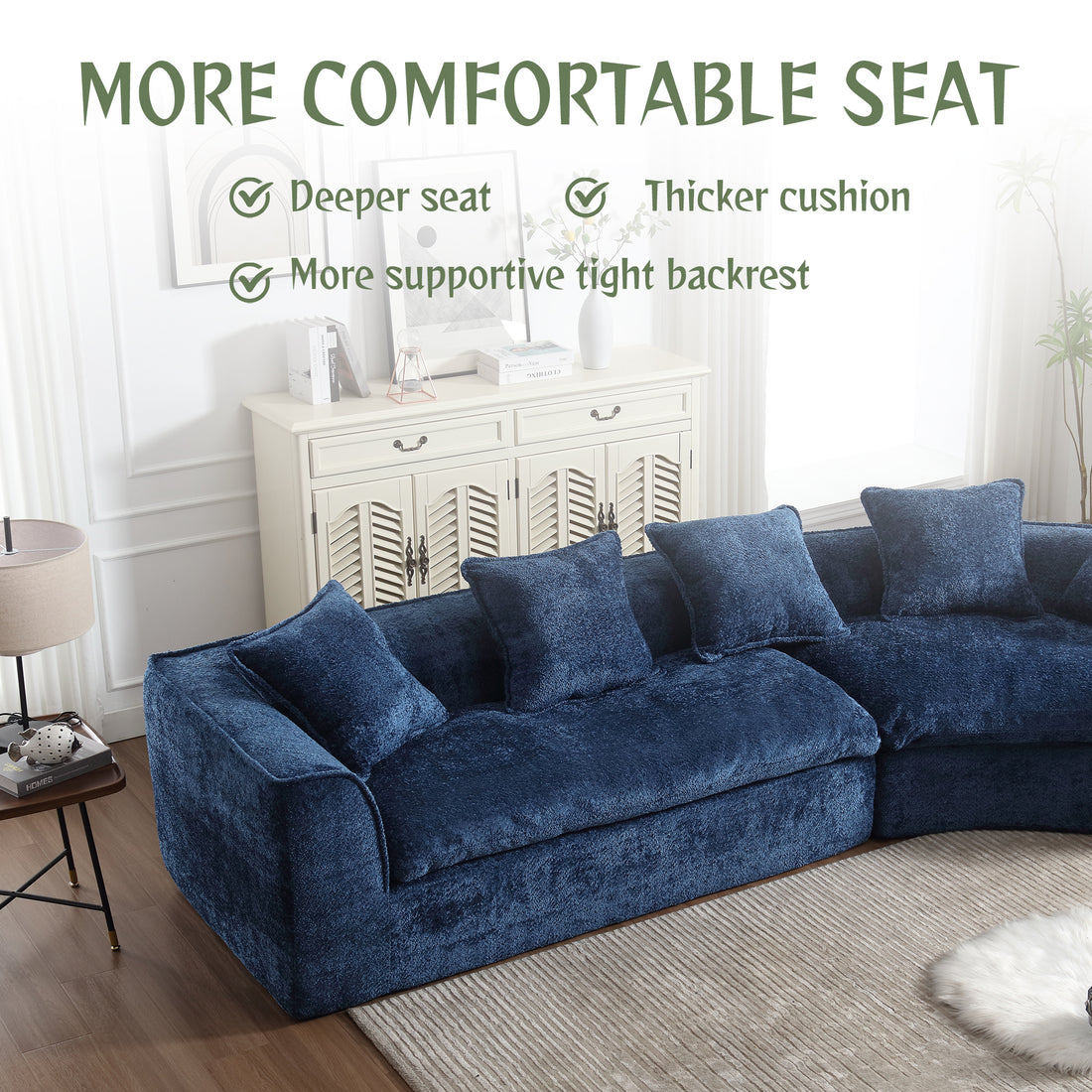 Coolmore Boucle Sofa 3 Seater For Living Room Oversized Comfy Sofa Unique Double Seat And Corner Construction For Apartment, Office Left Hand Facing Navy Navy Primary Living Space Foam Boucle 3 Seat