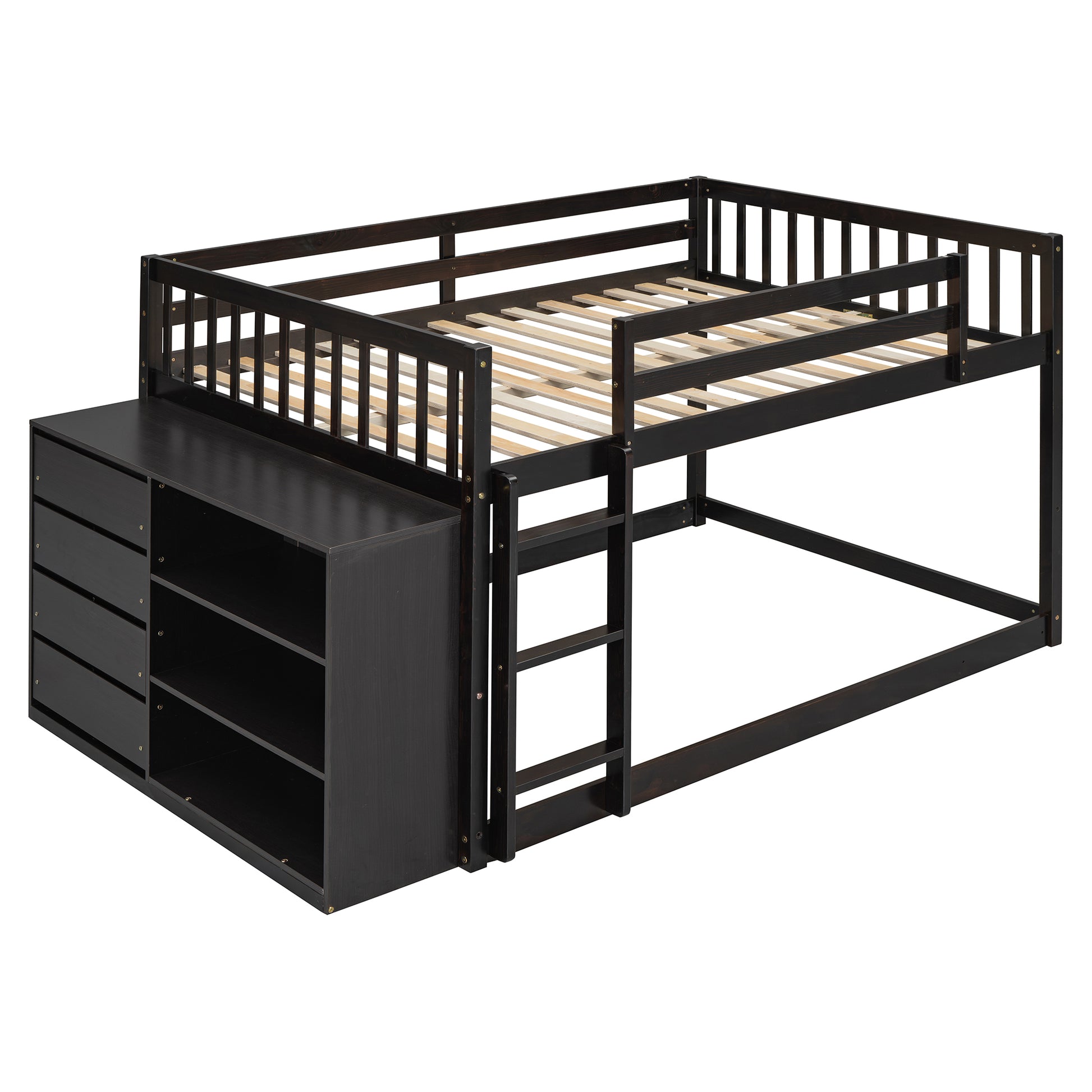 Full Over Full Bunk Bed With 4 Drawers And 3 Shelves Espresso Full Espresso Solid Wood