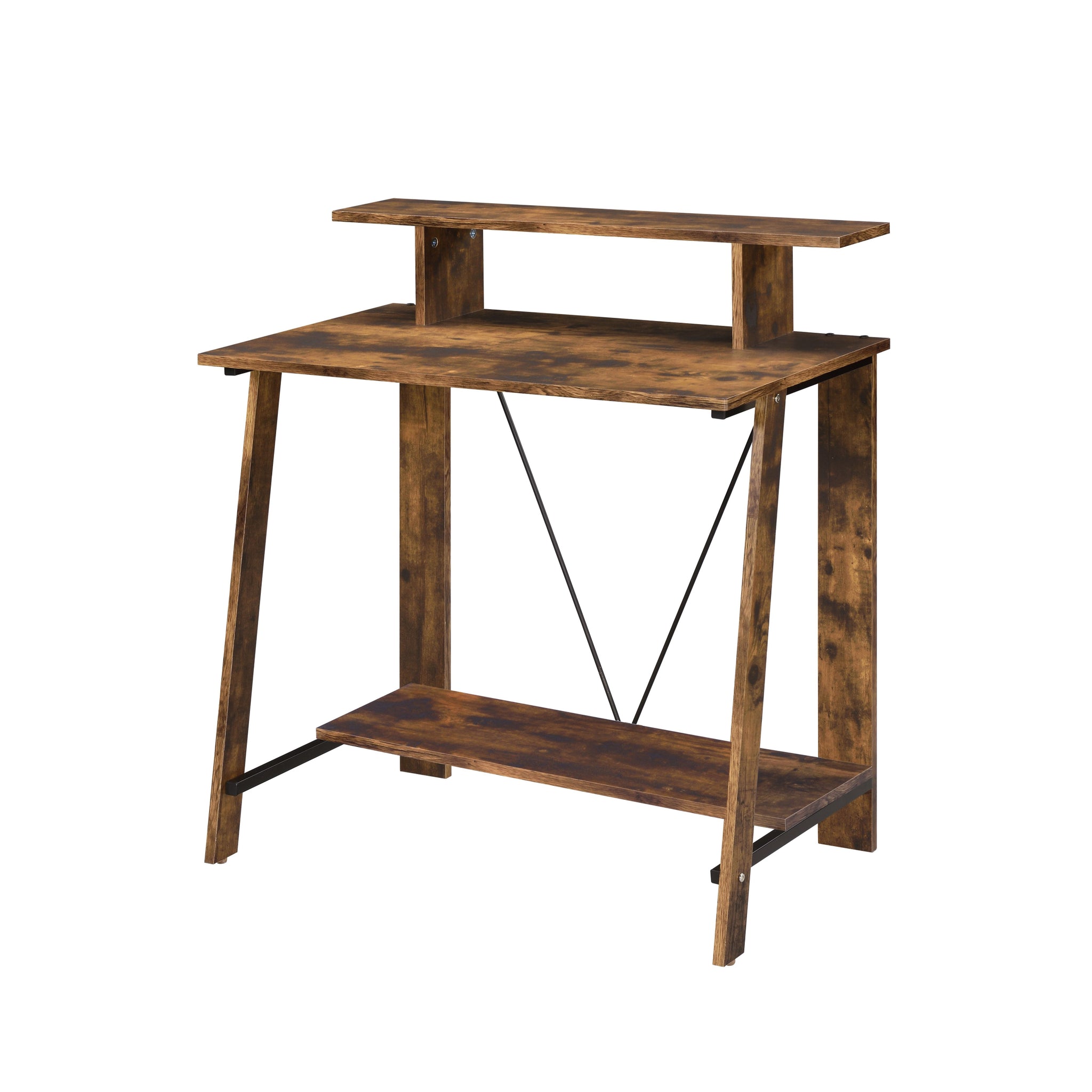 Weathered Oak And Black Writing Desk With Upper Shelf Brown Writting Desk Office Rectangular Wood