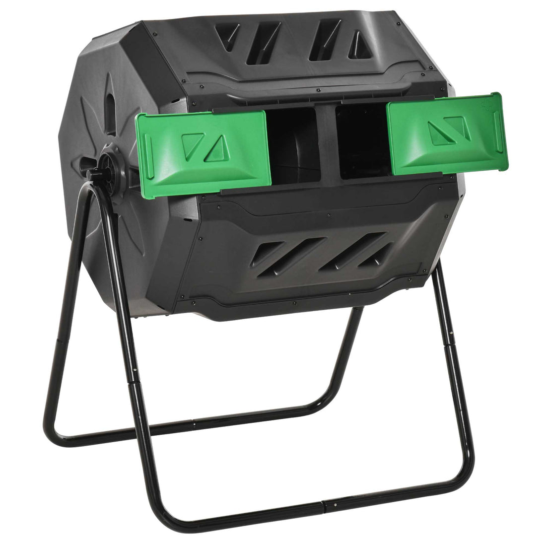 Outsunny Tumbling Compost Bin Outdoor 360 Dual Rotating Composter 43 Gallon, Green Green Steel