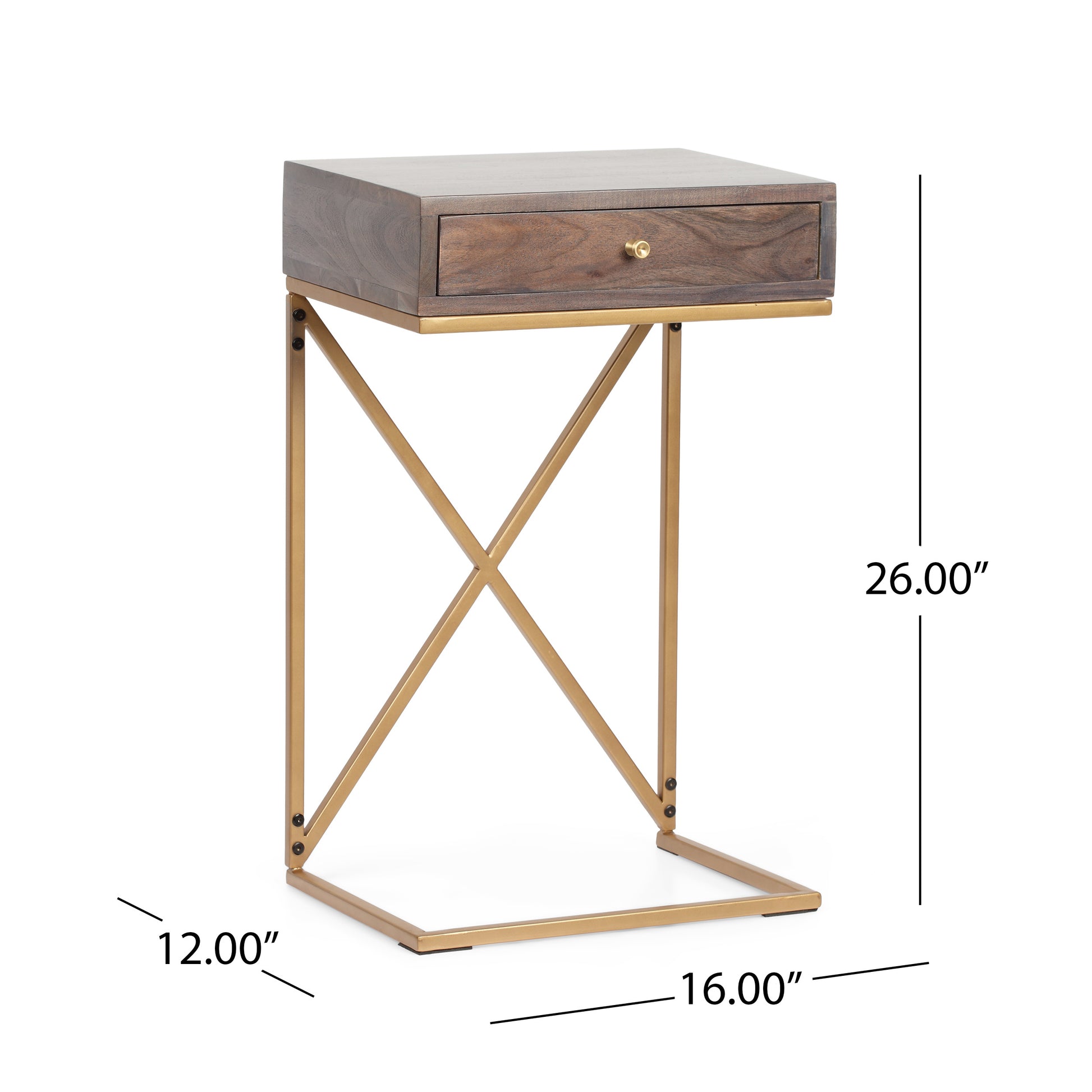 End Table K D With 1 Drawer Dark Brown Wood Metal