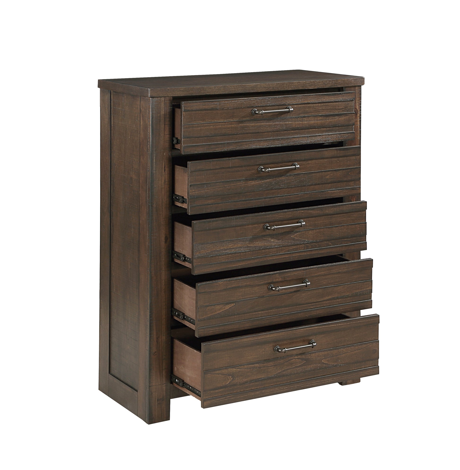 Rustic Dark Brown Finish Bedroom Furniture 1Pc Chest Of 5 Drawers Planked Framing Wooden Storage Chest Dark Brown Bedroom Rustic Wood