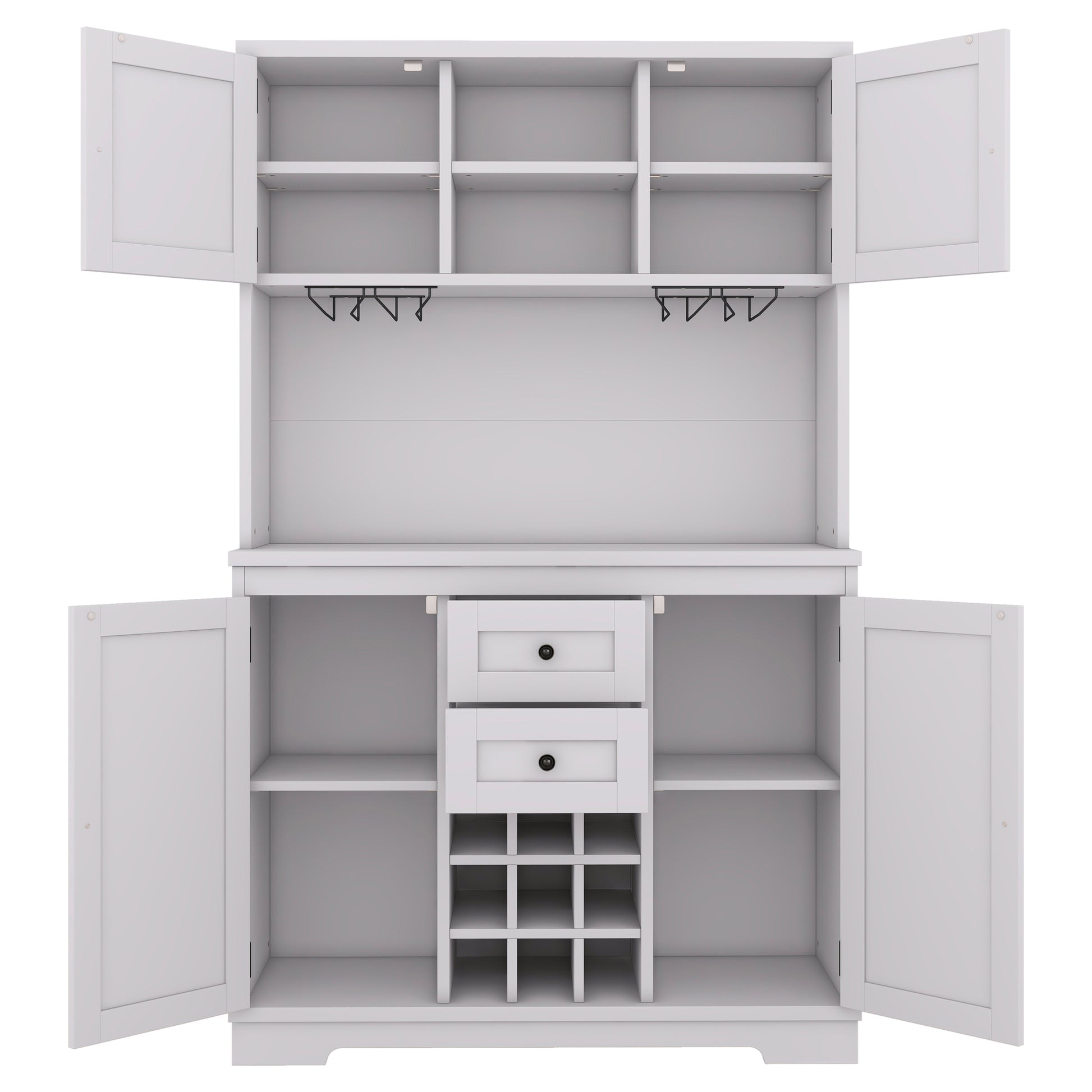 Coffee Bar Cabinet Kitchen Cabinet With Storage, Farmhouse Wine Cabinet With Drawers Shelves And Cabinets, Buffet Cabinet Wine & Glass Racks For Dining Room, White Off White Particle Board Mdf