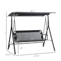 Outsunny Patio Swing Chair With Canopy, Seats 2 Adults Loveseat Bench With Adjustable Tilt Canopy, Armrests, A Frame Steel,Mesh For Backyard, Garden, Black Black Metal