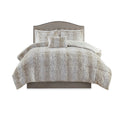 4Pc Faux Fur Comforter Set King Beige Brown Polyester