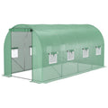 Outsunny 14.6' X 6.6' X 6.6' Walk In Tunnel Hoop Greenhouse With Mesh Door & 8 Windows, Large Green House For Plants, Flowers, Vegetables, Galvanized Steel Frame & Pe Cover, Green Green Steel