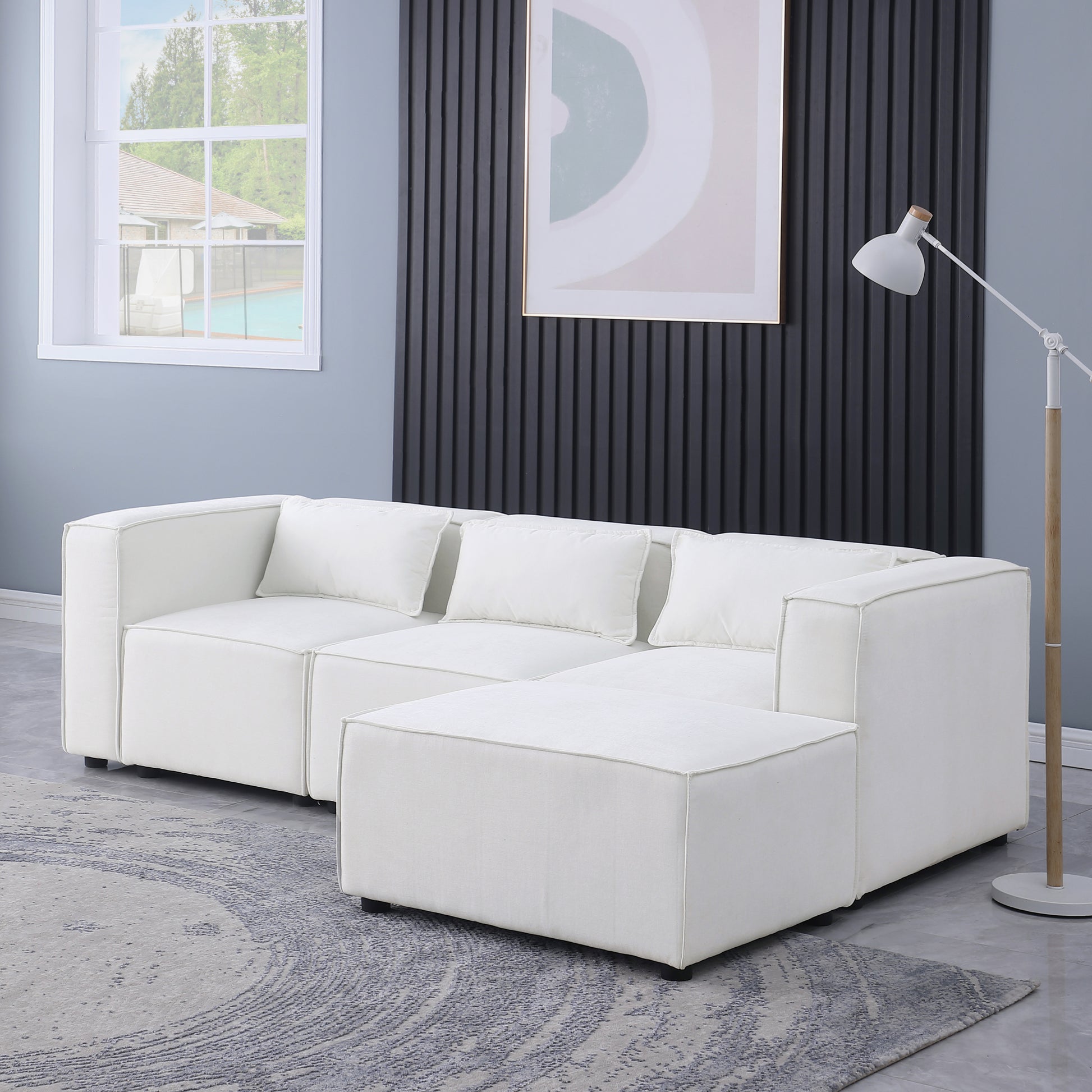 Modular Sofa Beige Chenille Fabric, Simple And Grand, The Seat And Back Is Very Soft. This Is Also A Knock Down Sofa Beige Chenille 4 Seat