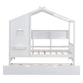 Wooden Twin Size House Bed With Trundle, Modern Design For Kids With Storage Shlef, White Twin White Solid Wood