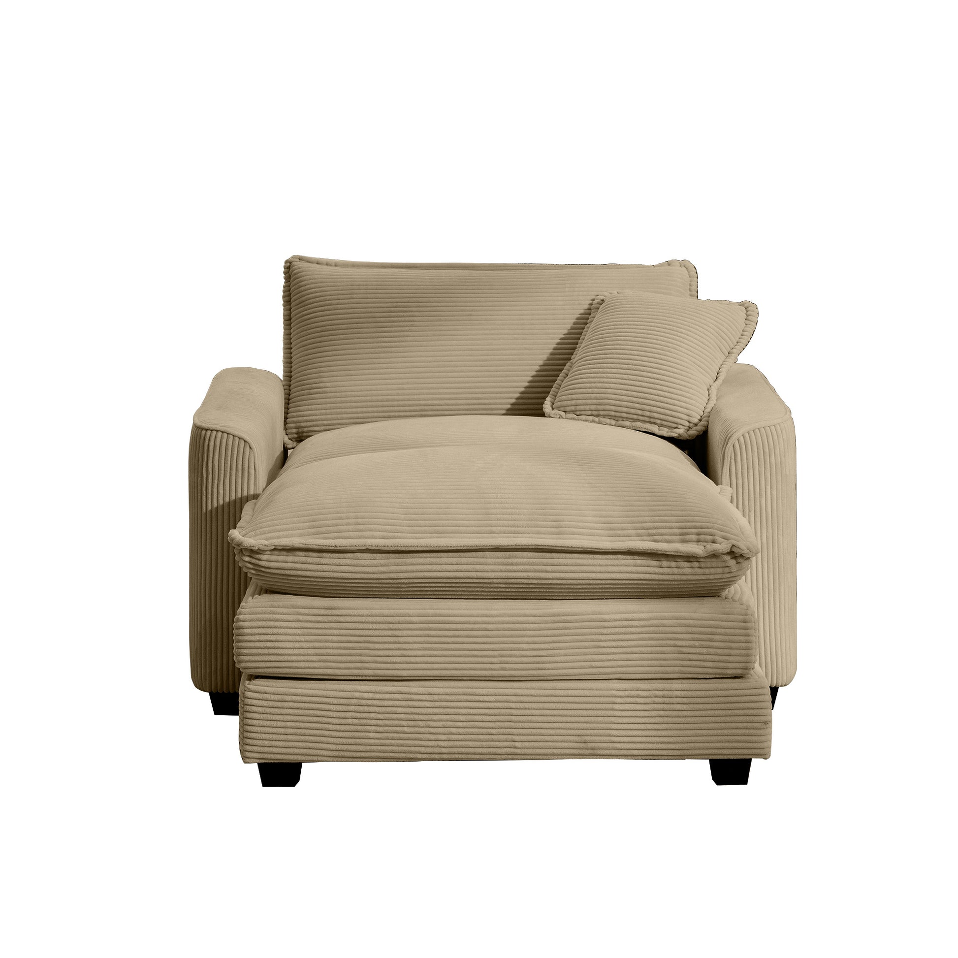 Comfortable Single Chair Deep Seat Sofa With Footstool With One Pillow, Suitable For Living Room And Bedroom, Club Multiple Occasions, Tan Corduroy Fabric Tan Corduroy 1 Seat