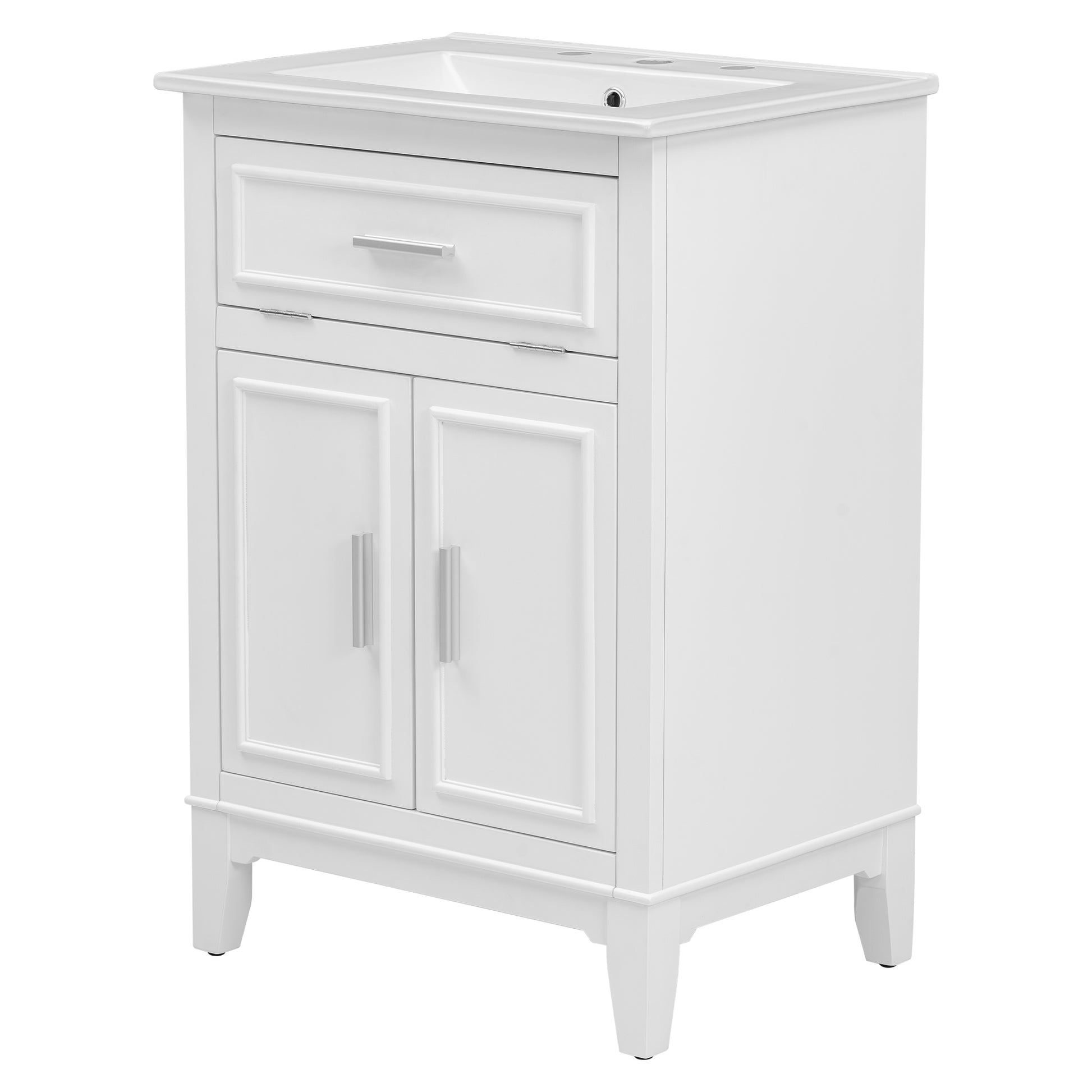 24" Bathroom Vanity With Sink, Bathroom Vanity Cabinet With One Flip Drawer And Doors, Solid Wood And Mdf, White White Solid Wood Mdf