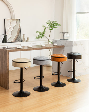 Round Storage Bar Stool Set Of 2, Grey Linen Height Adjustable Barstool, 360 Counter Height Swivel Stool, Armless Bar Chair With Metal Frame For Kitchen Counter Dining Living Room Grey Set Of 2 Foam Linen