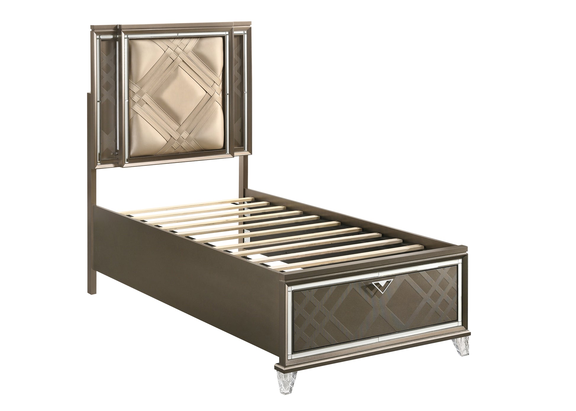 Beige And Dark Champagne Twin Bed With Storage Box Spring Not Required Twin Beige Wood Bedroom Glam Rubberwood Storage Included Wood