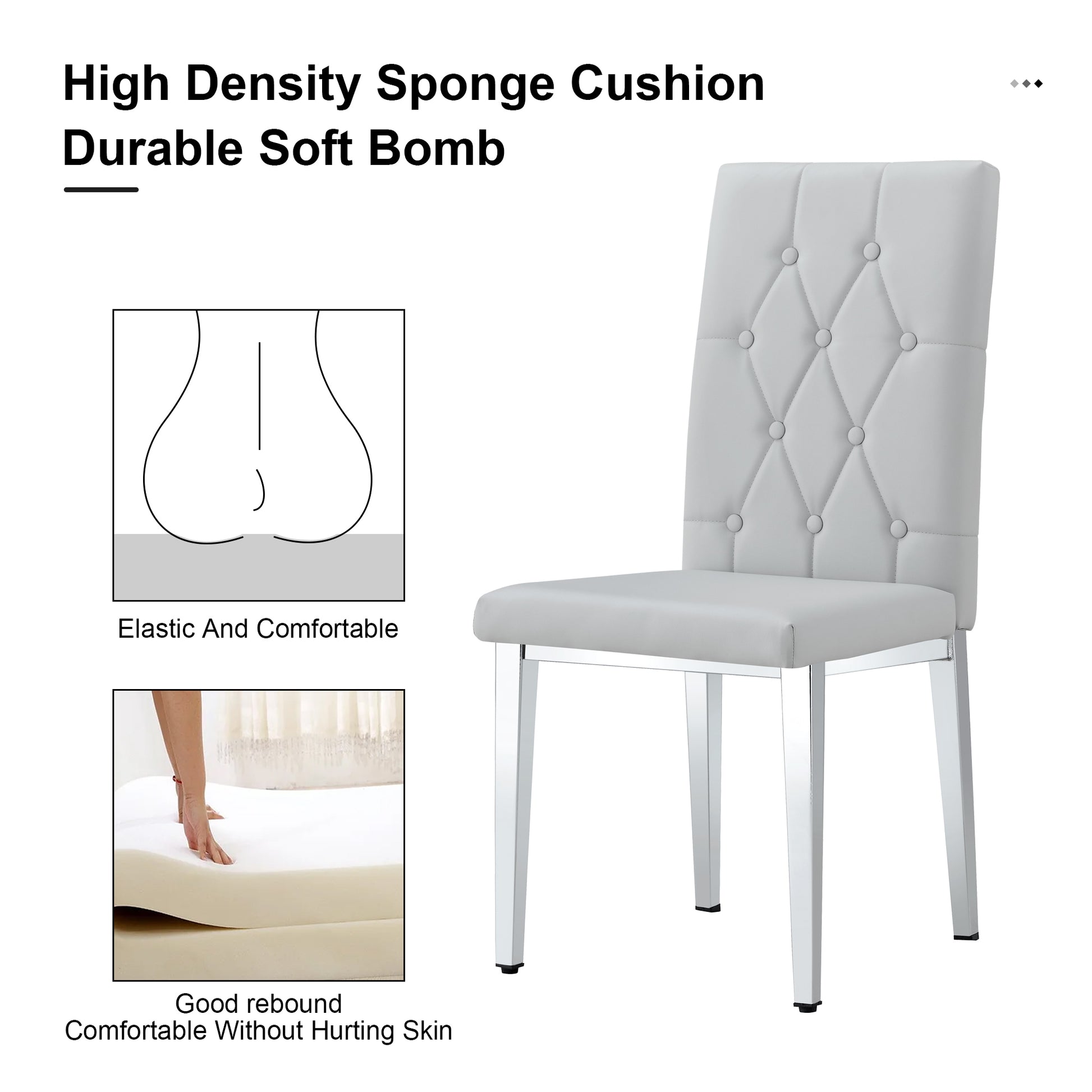 2 Piece Dining Chair, Modern Style Kitchen Upholstered High Back, Metal Leg Office Chair, Suitable For Dining Room, Office, Restaurant. Light Gray Pu