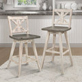 Pub Height Chairs Set Of 2, Distressed Gray And White 360 Degree Swivel Chair Solid Rubberwood Furniture, X Back Bar Chairs White Gray Dining Room Rustic Cross Back Solid Wood