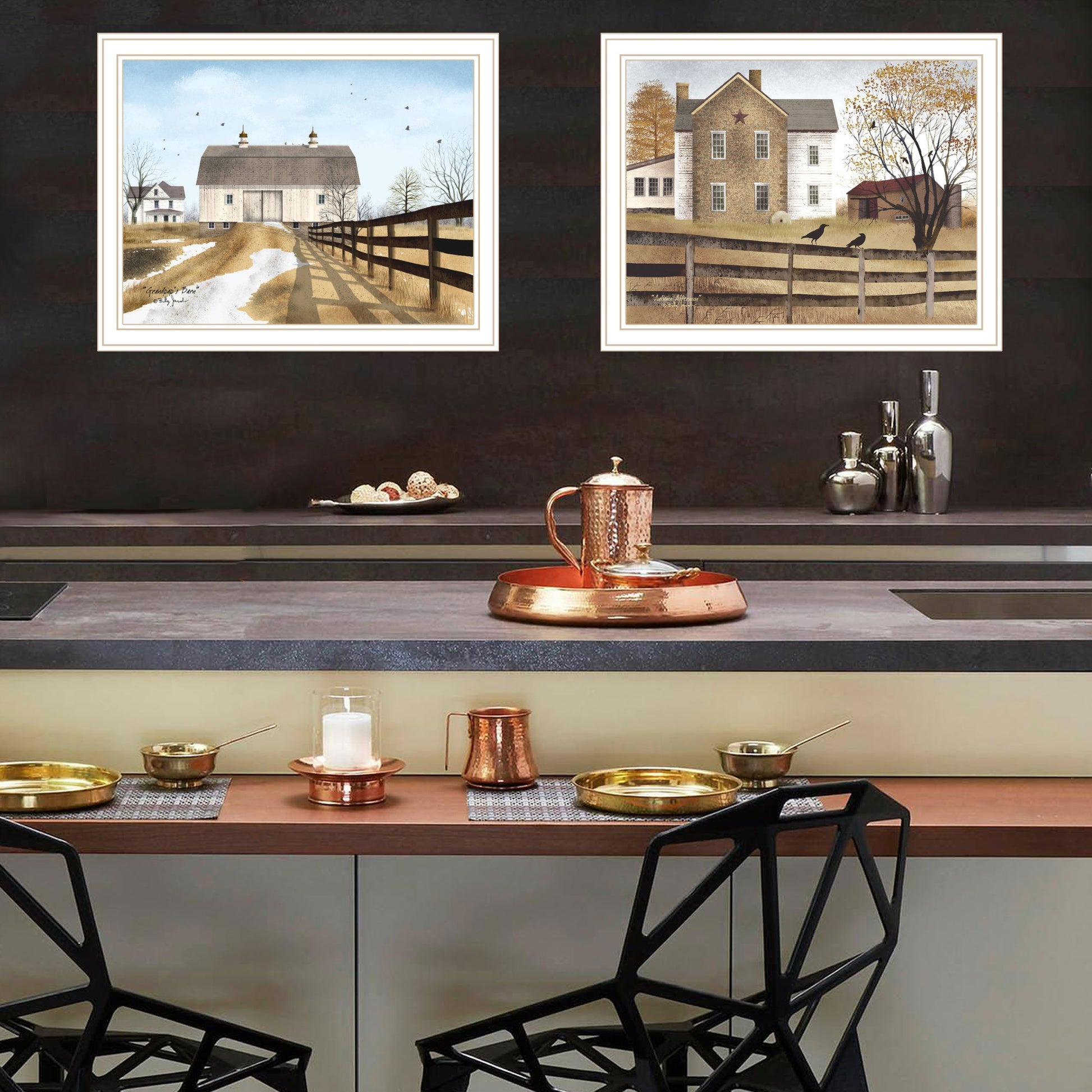 2 Piece Vignette Grandpa'S Barn,Autumn Afternoon White Framed Wall Art For Living Room, Farmhouse Wall Art Print For Home Decor, Bedroom Wall Art By Billy Jacobs Multicolor Wood Paper