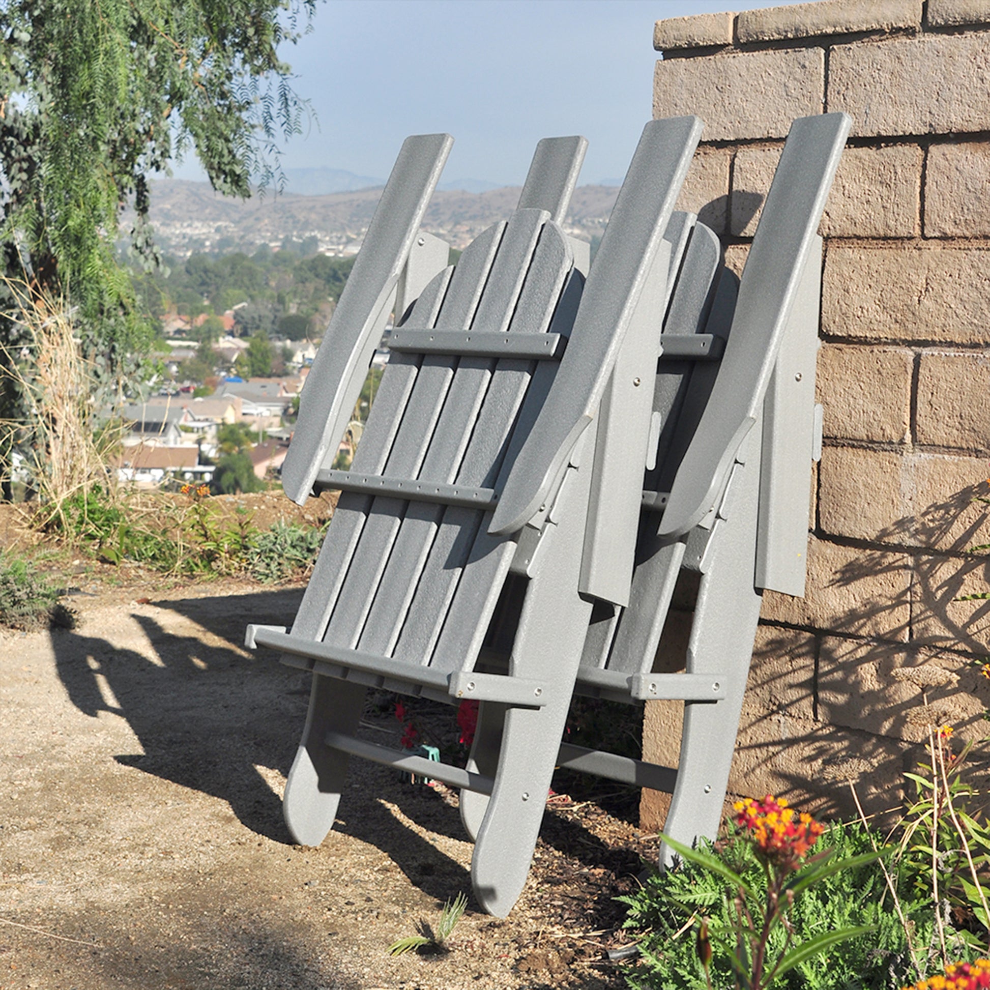 Hdpe Folding Adirondack Chair, Ultra Durable Weather Resistant Design, Easy Folding With No Pins Needed, 300 Lb Capacity, Grey Grey Hdpe