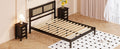 Queen Size Wooden Platform Bed With Natural Rattan Headboard, Exquisite Elegance With Minimalist Charm For Bedroom, Black Black Particle Board