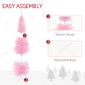 Homcom 6' Artificial Pencil Christmas Tree, Slim Xmas Tree With 390 Realistic Branch Tips And Plastic Stand, Pink Pink Plastic