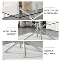 Table And Chair Set.Modern Luxurious Transparent Tempered Glass Dining Table Set.Paried With 6 Chairs With Pu Cushion And Silver C Tube Metal Legs. Transparent,White Seats 6 Glass Metal