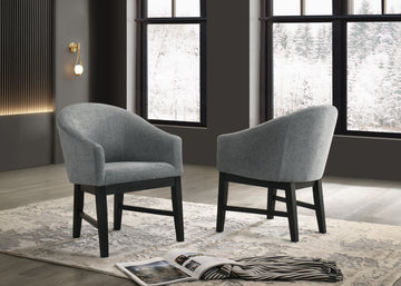 Haven Set Of 2 Gray Fabric Barrel Dining Chair With Black Finish Legs Gray Wood Fabric