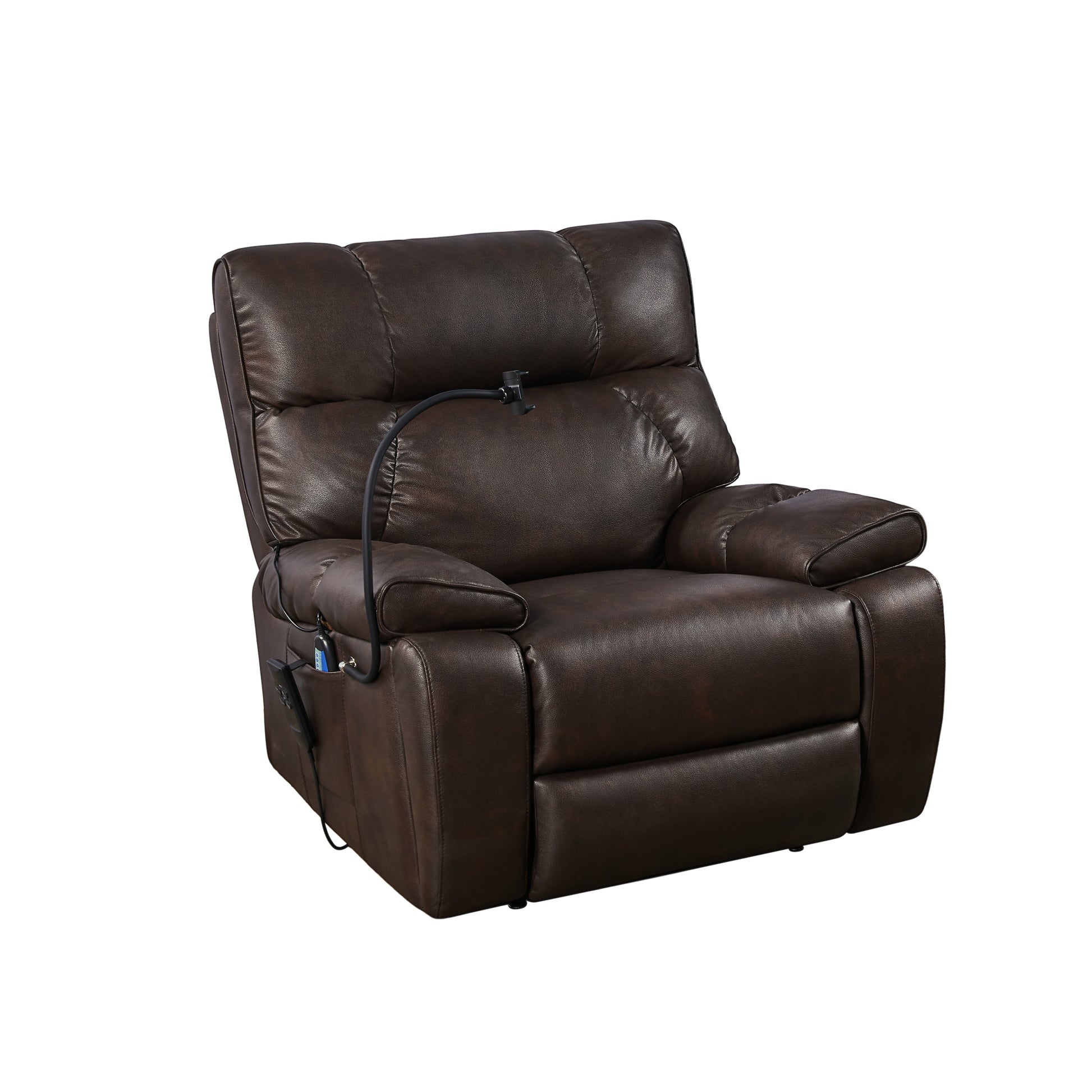 Recliner Chair With Phone Holder,Electric Power Lift Recliner Chair With 2 Motors Massage And Heat For Elderly, 3 Positions, 2 Side Pockets, Cup Holders Brown Faux Leather Power Remote Metal Primary Living Space American Design Eucalyptus Foam Bonded