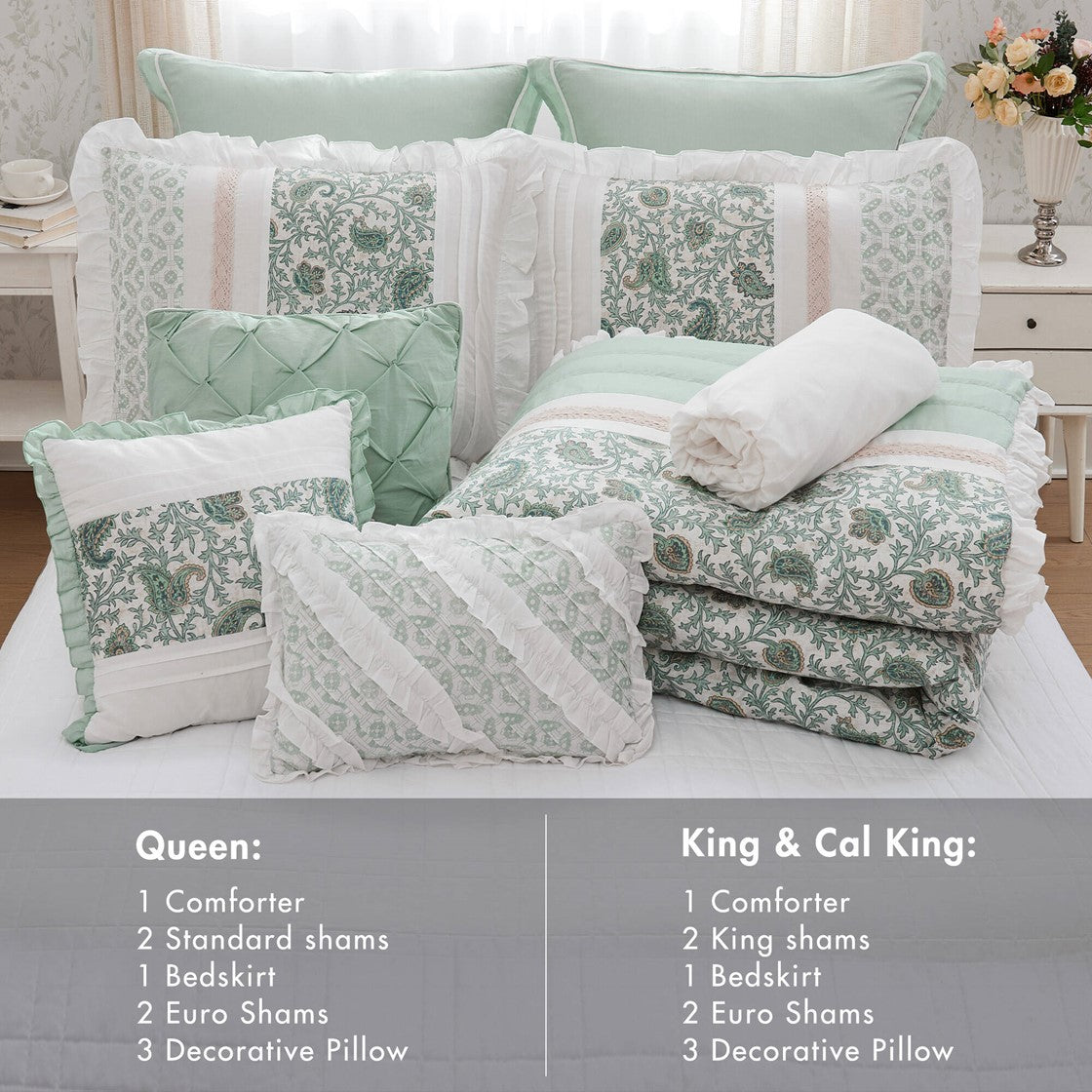 9 Piece Cotton Percale Comforter Set Aqua King King Aqua Polyester