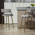 Set Of 2,26'' Counter Height Bar Stools Corduroy Kitchen Island Counter Bar Stool With Back,Golden Chromed Base And Footrest Grey Grey Kitchen Modern Foam Corduroy