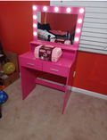 Vanity Desk With Mirror And Lights, Dressing Table With Large Drawer, 2 Level Storage Dresser & 3 Lighting Modes Adjustable Brightness, Suitable For Bedroom Rose Pink Rose Pink Particle Board