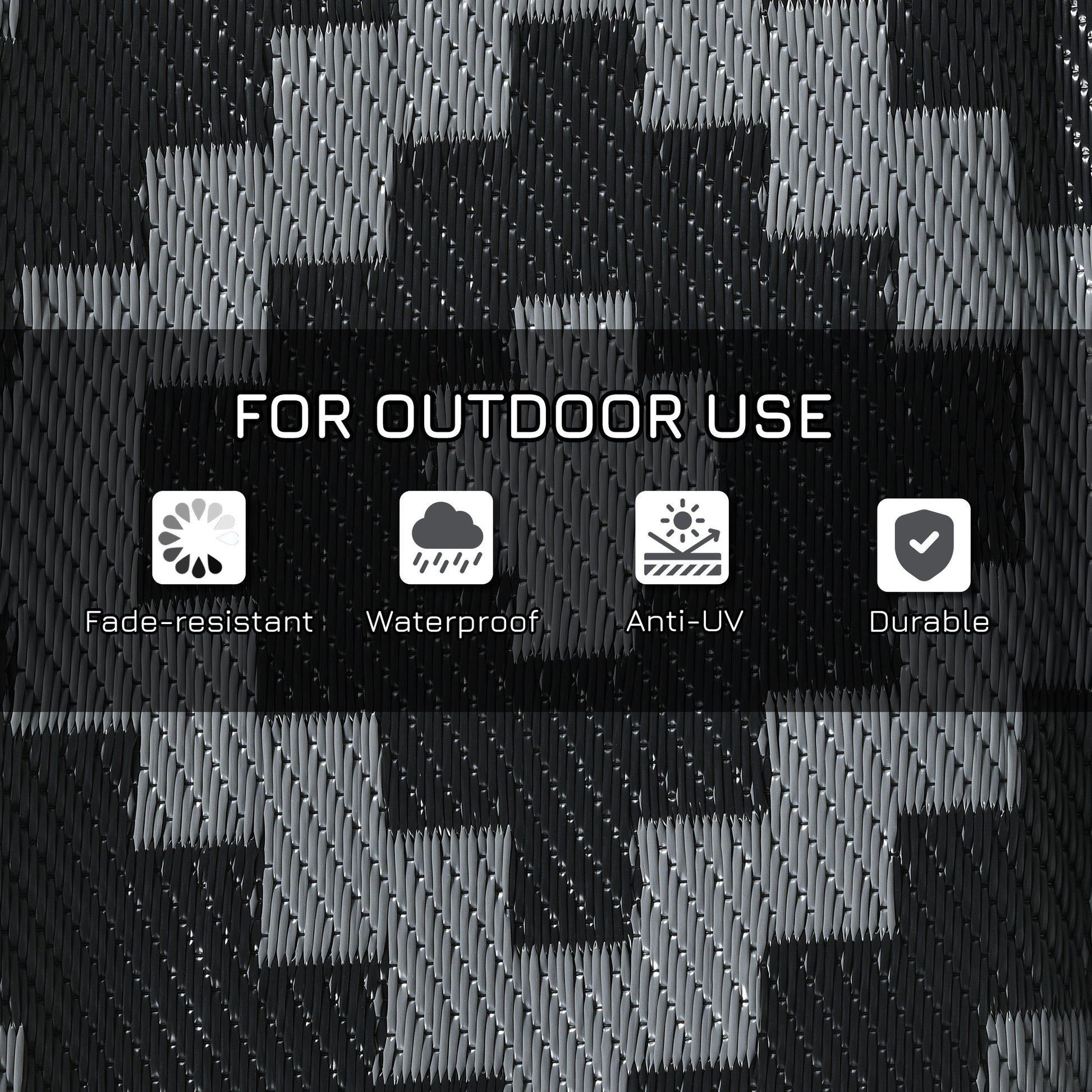 Outsunny Reversible Outdoor Rug, 9' X 12' Waterproof Plastic Straw Floor Mat, Portable Rv Camping Carpet With Carry Bag, Large Floor Mat For Backyard, Deck, Picnic, Beach, Black & Gray Geometric Multicolor Polypropylene