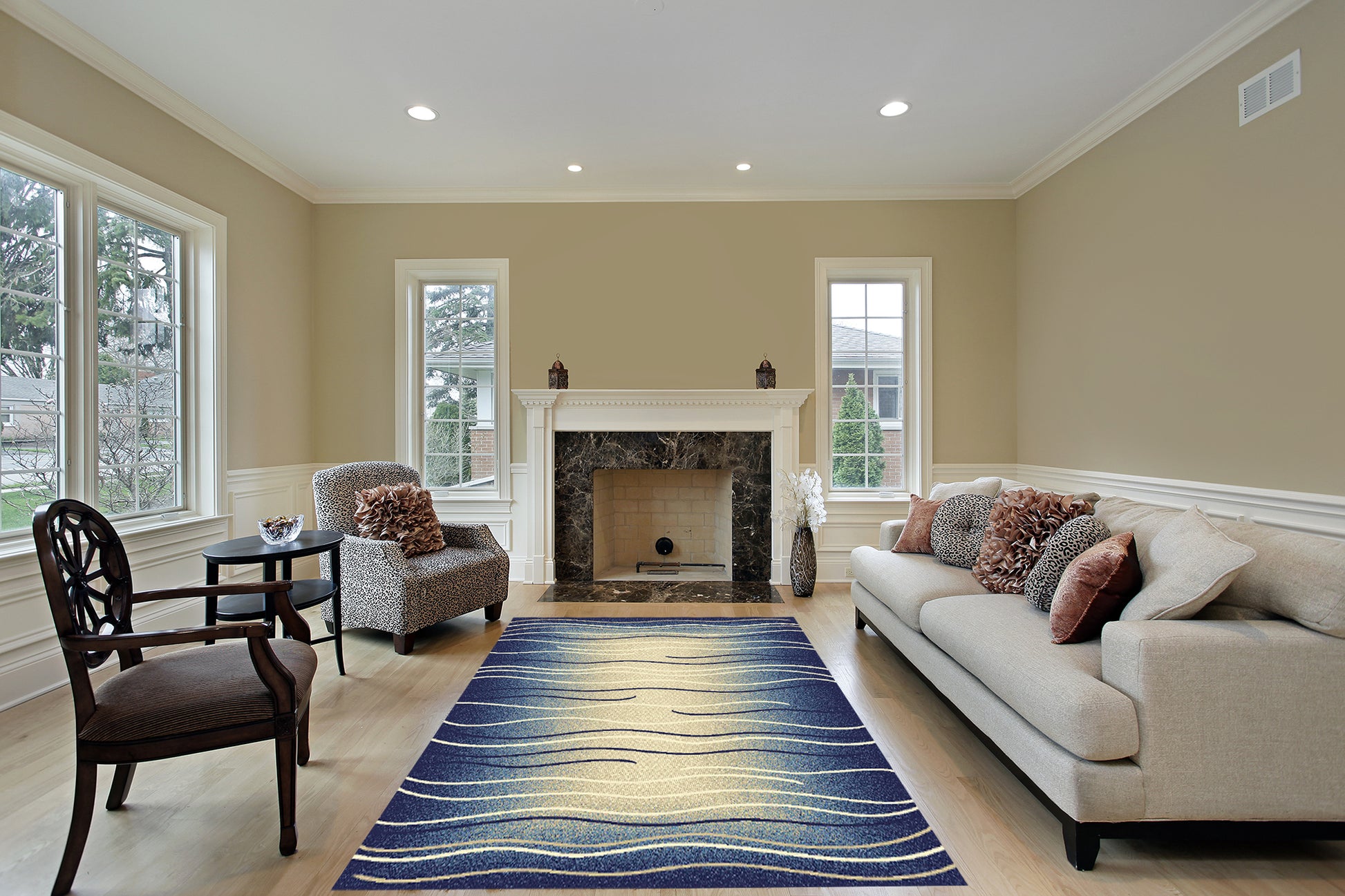 Jersey Area Rugs, Carpets For Livingroom, 5X7 Area Rugs ,3001 Blue Rectangle 5&7 Blue Contemporary Abstract Polypropylene