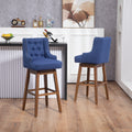 Coolmore Bar Stools Set Of 2 Counter Height Chairs With Footrest For Kitchen, Dining Room And 360 Degree Solid Wood Legs Swivel Bar Stools Set Of 2 Navy Linen Navy Foam Linen