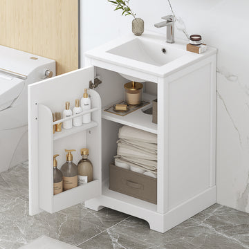 20" Bathroom Vanity With Sink, Bathroom Cabinet With Soft Closing Door, Storage Rack And Adjustable Shelve, White White Mdf