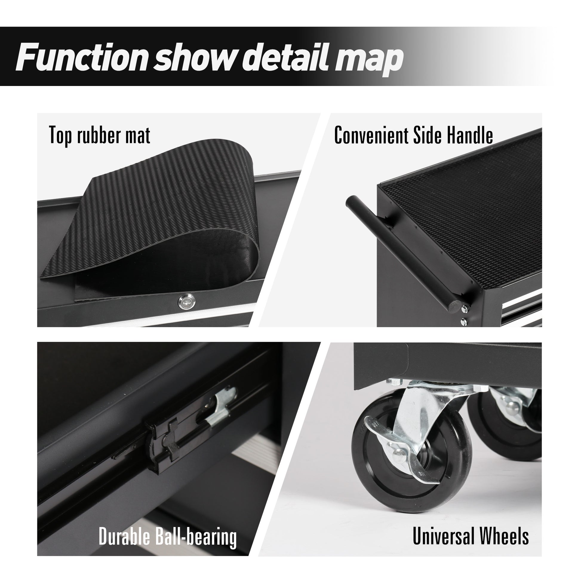5 Drawer Rolling Tool Chest W Lock & Key, Tool Storage Cabinet With Wheels, Top Cushion & Drawer Liners, Tool Organizer Box For Garage, Warehouse & Repair Shop Black Steel