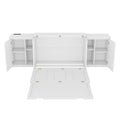 Full Size Murphy Bed With Shelves, Cabinets And Usb Ports,White White Mdf Lvl